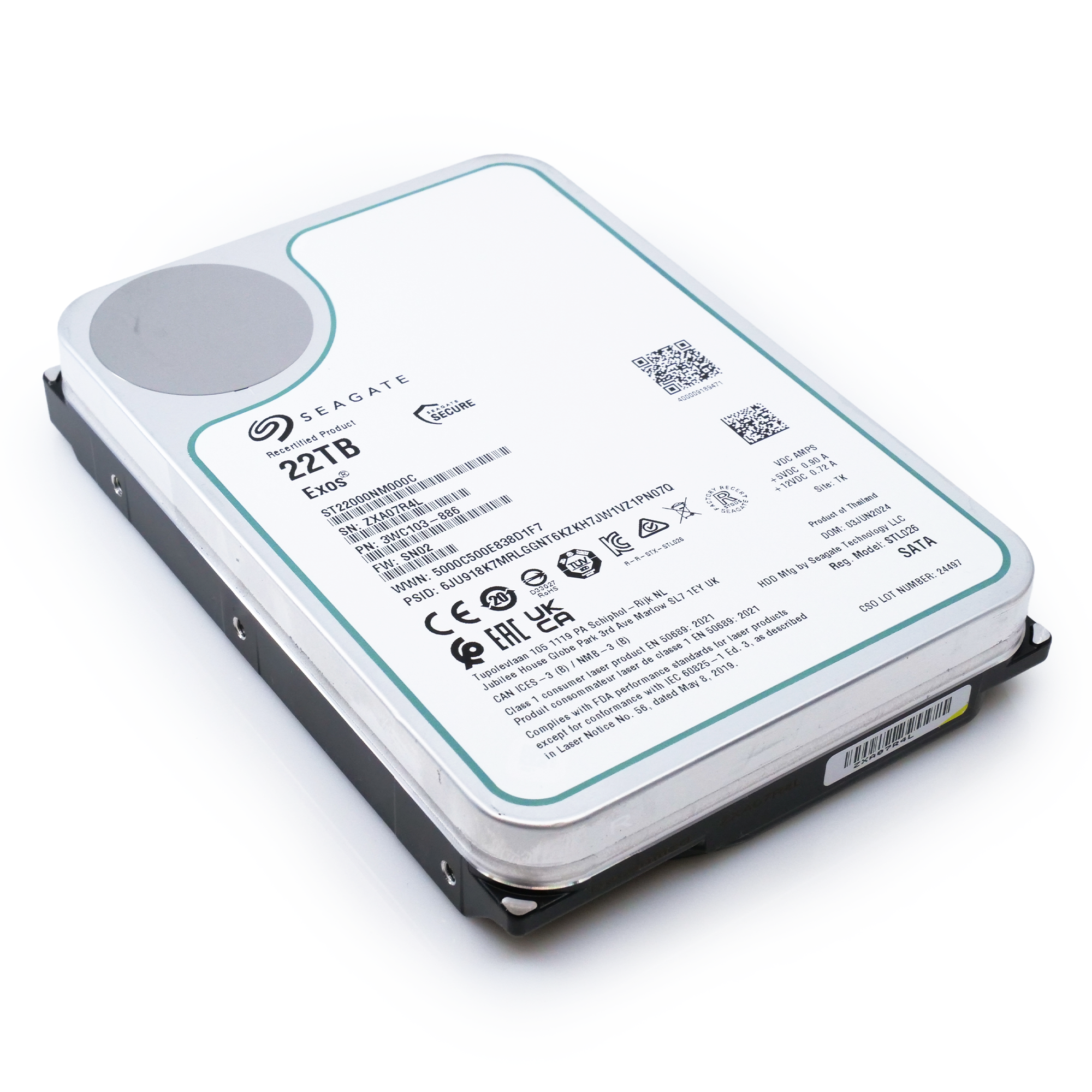 Seagate Exos ST22000NM000C 22TB 7.2K RPM SATA 6Gb/s 3.5in Refurbished HDD