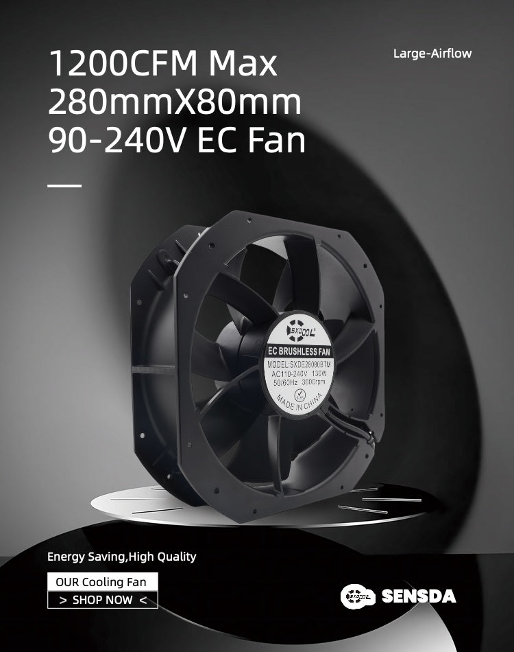 SXDOOL SXDE28080BTM EC Axial Fan 280x280x80mm AC 90-240V 130W