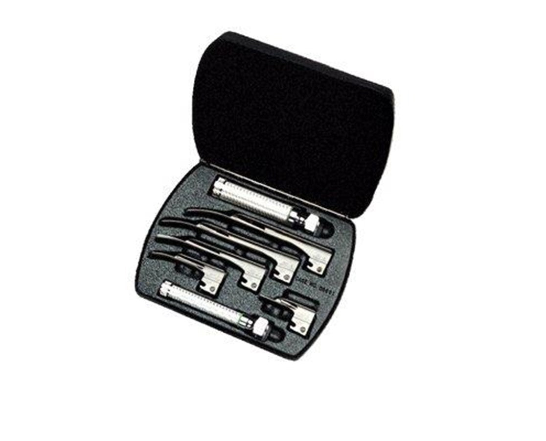 Fiber Optic Miller Laryngoscope Set w/ Case. LED Light