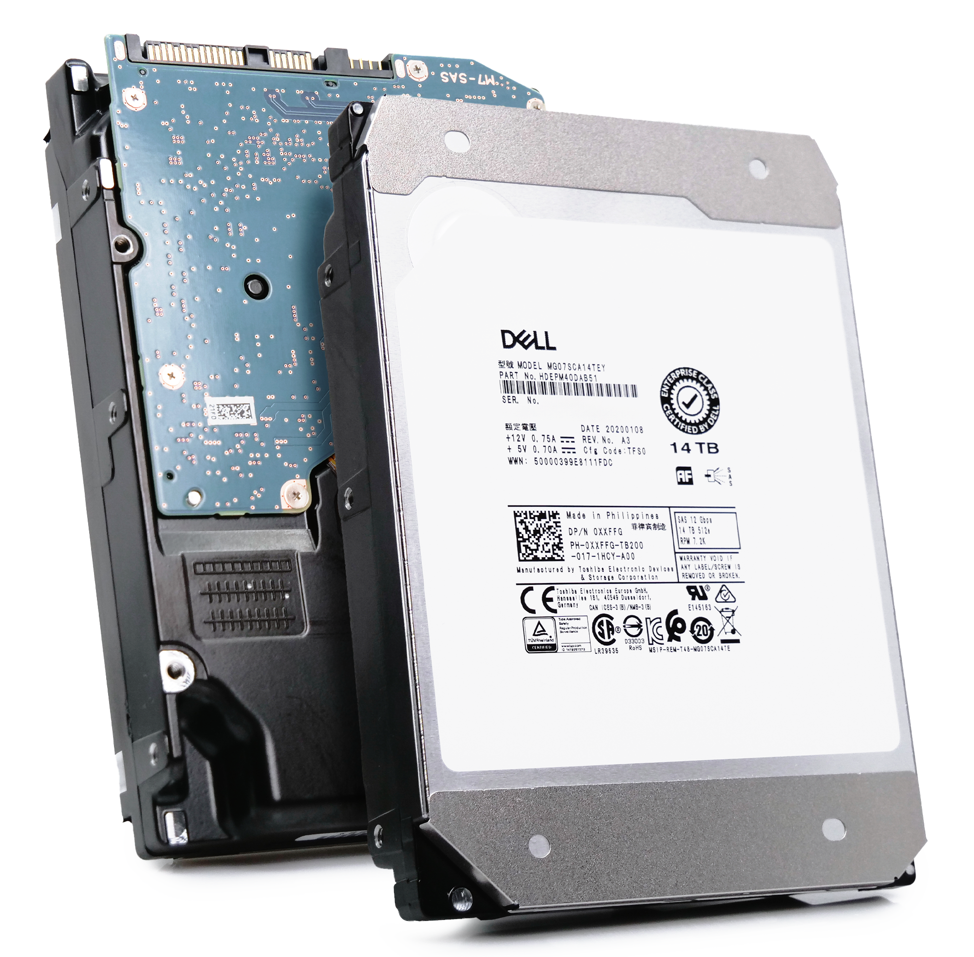 Dell/Toshiba MG07 MG07SCA14TEY HDEPM40DAB51 14TB 7.2K RPM SAS 12Gb/s 512e 3.5in Recertified Hard Drive