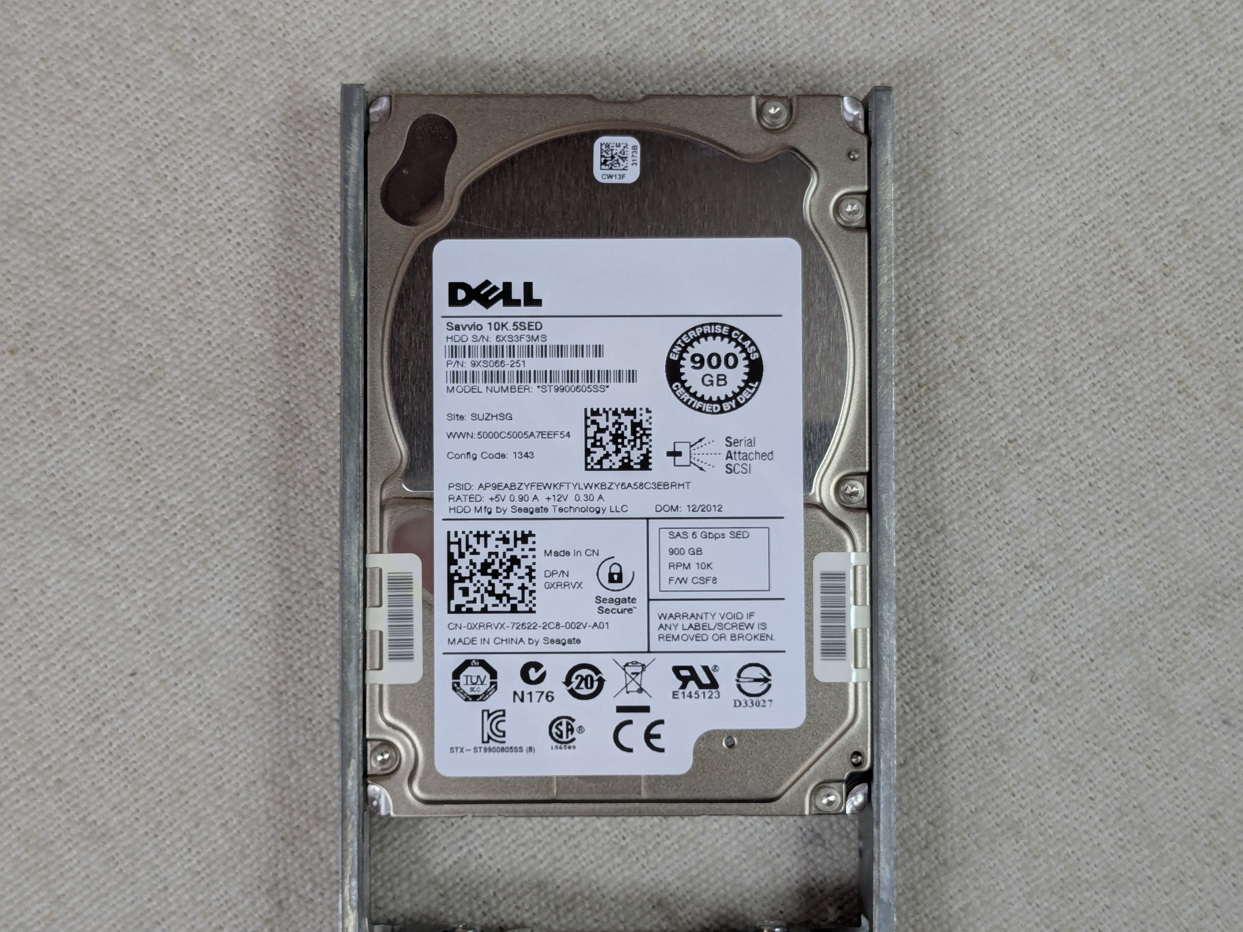 Dell XRRVX 900GB 10k 6Gb/s 2.5” SAS SED Self-Encrypting Hard Drive ST9900605SS