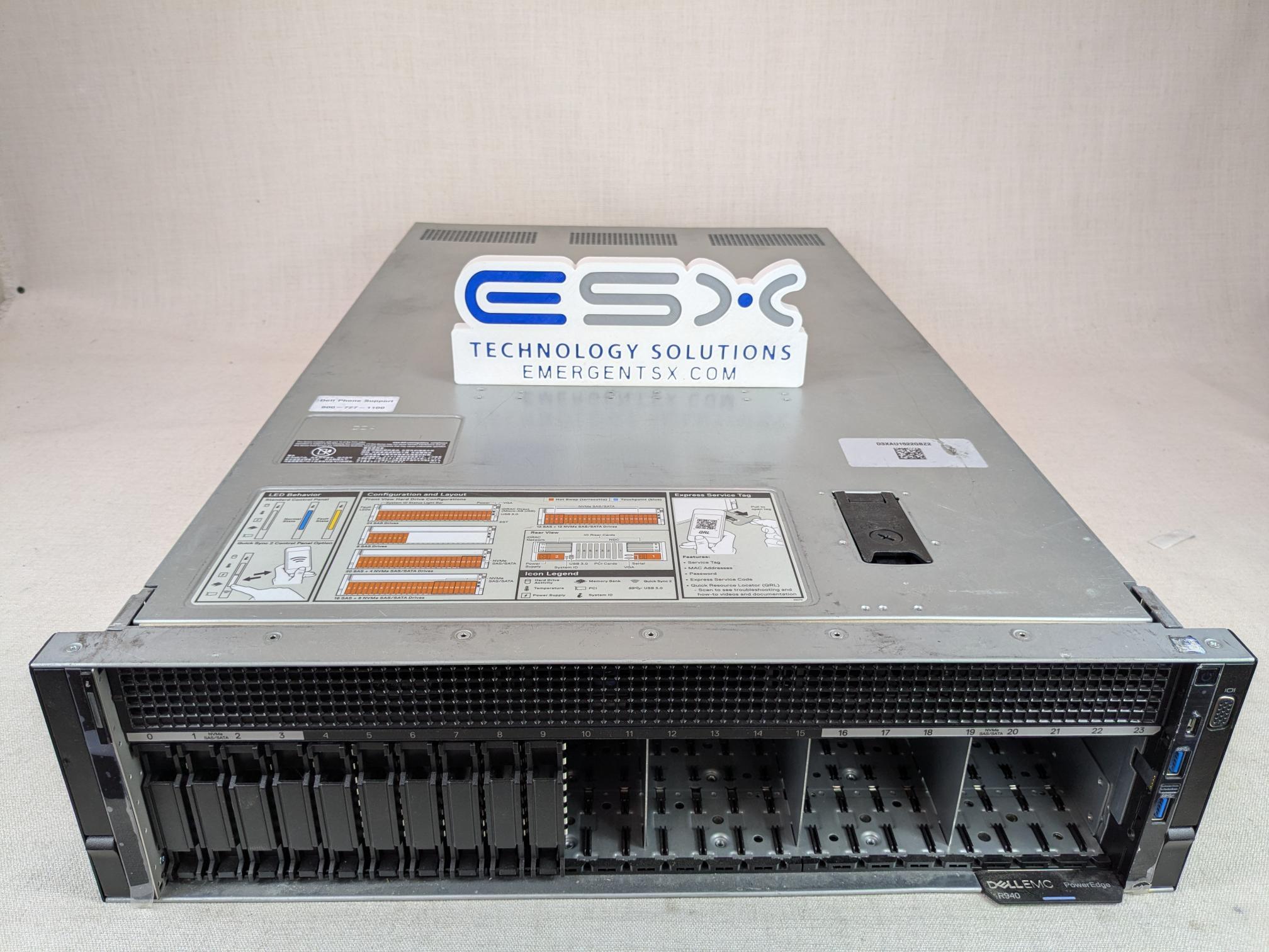 Dell PowerEdge R940 24x 2.5” (12x NVMe) CTO Server - 4x HS, 2x 1600W PSU