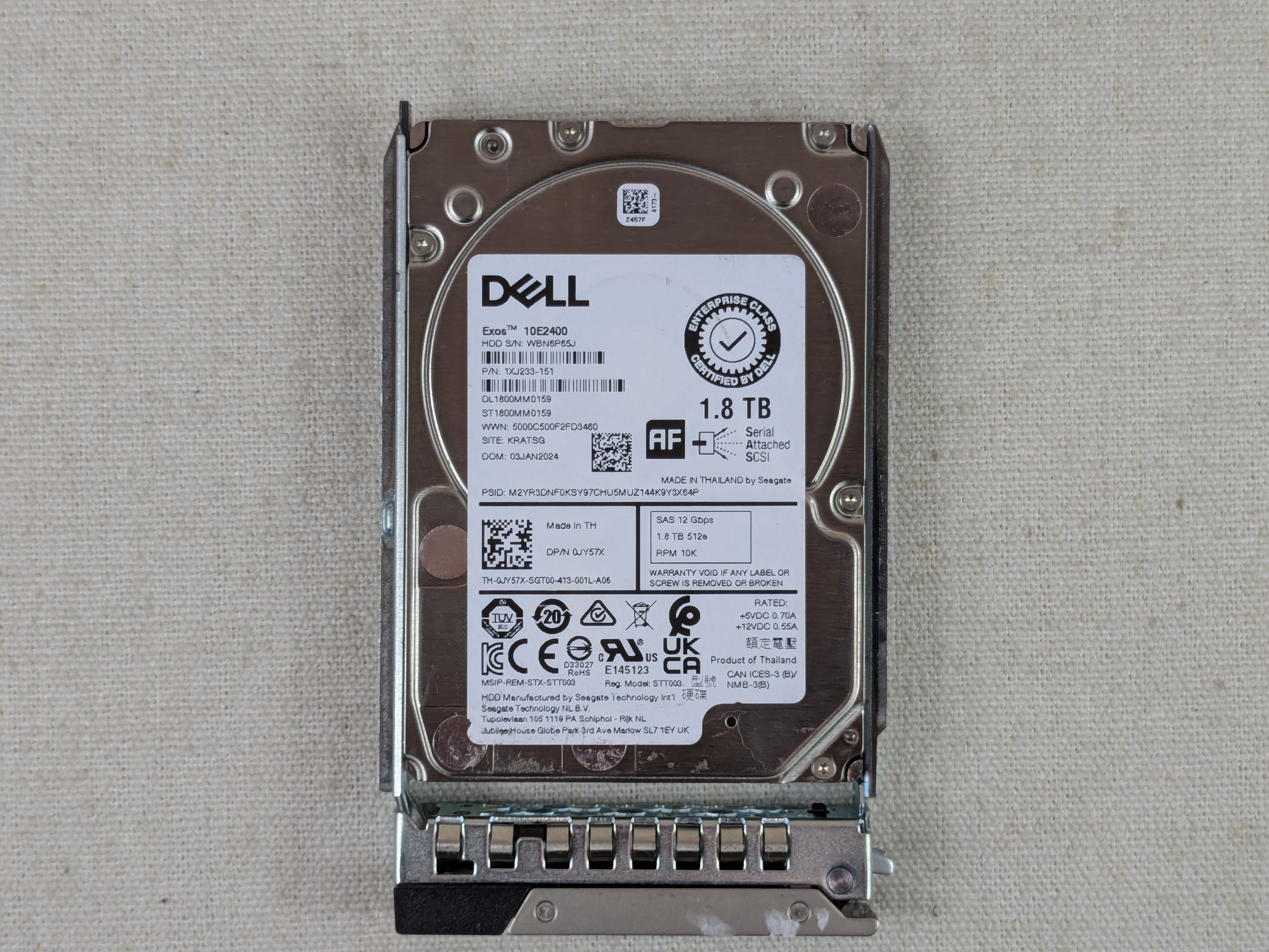 Dell JY57X 1.8TB 10k 12Gb/s 2.5” SAS Hard Drive ST1800MM0159 w/ 14G Tray