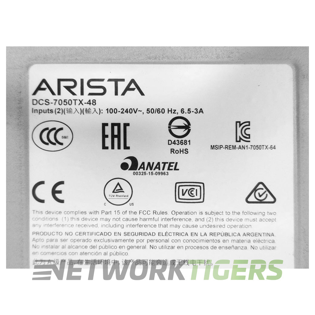 Arista DCS-7050TX-48-F 32x 10GB Copper 4x 40GB QSFP+ F-B Airflow Switch
