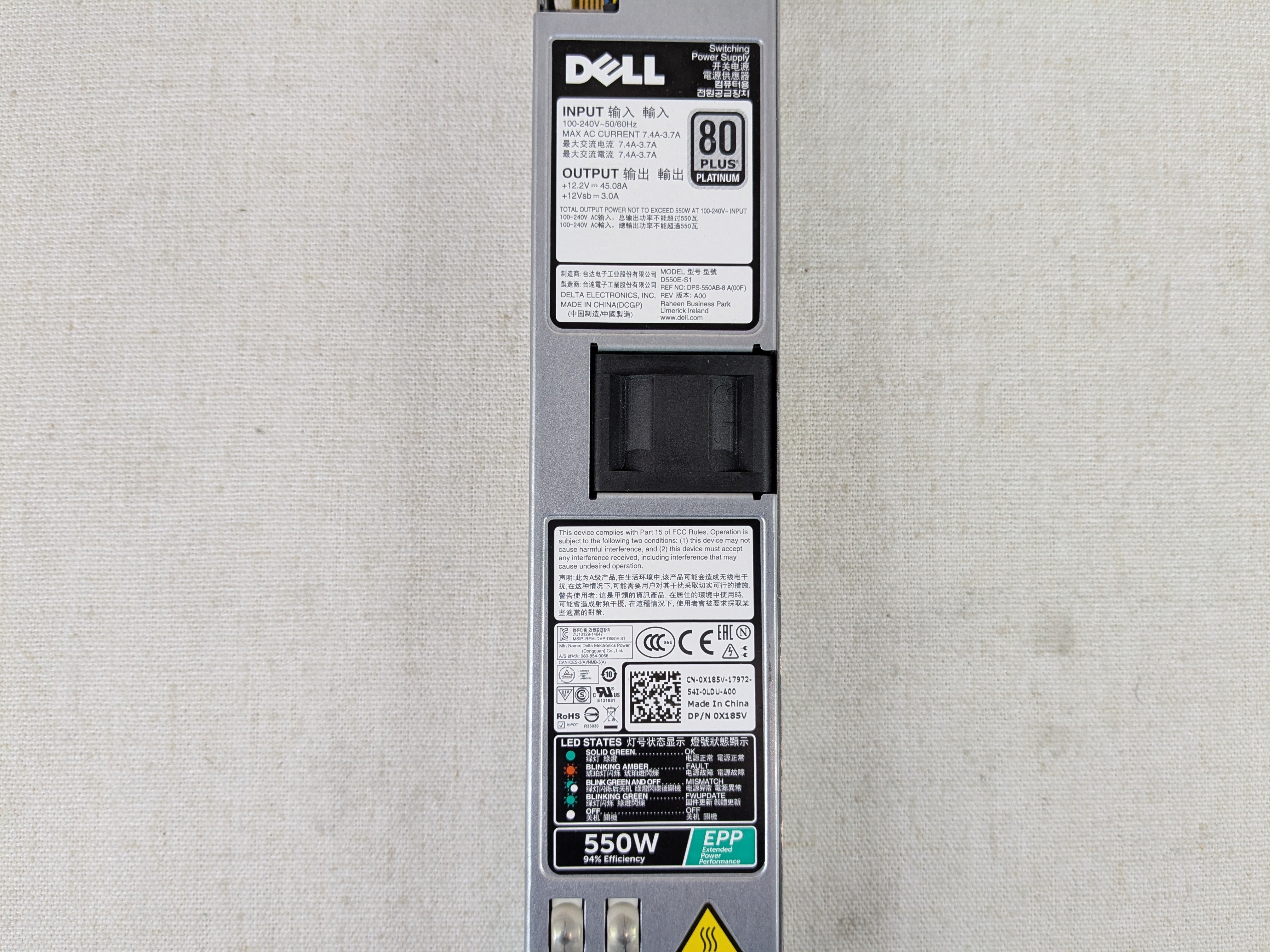 Dell 550W 80 Plus Platinum Power Supply for R330 R430 R420 X185V RYMG6 034X1