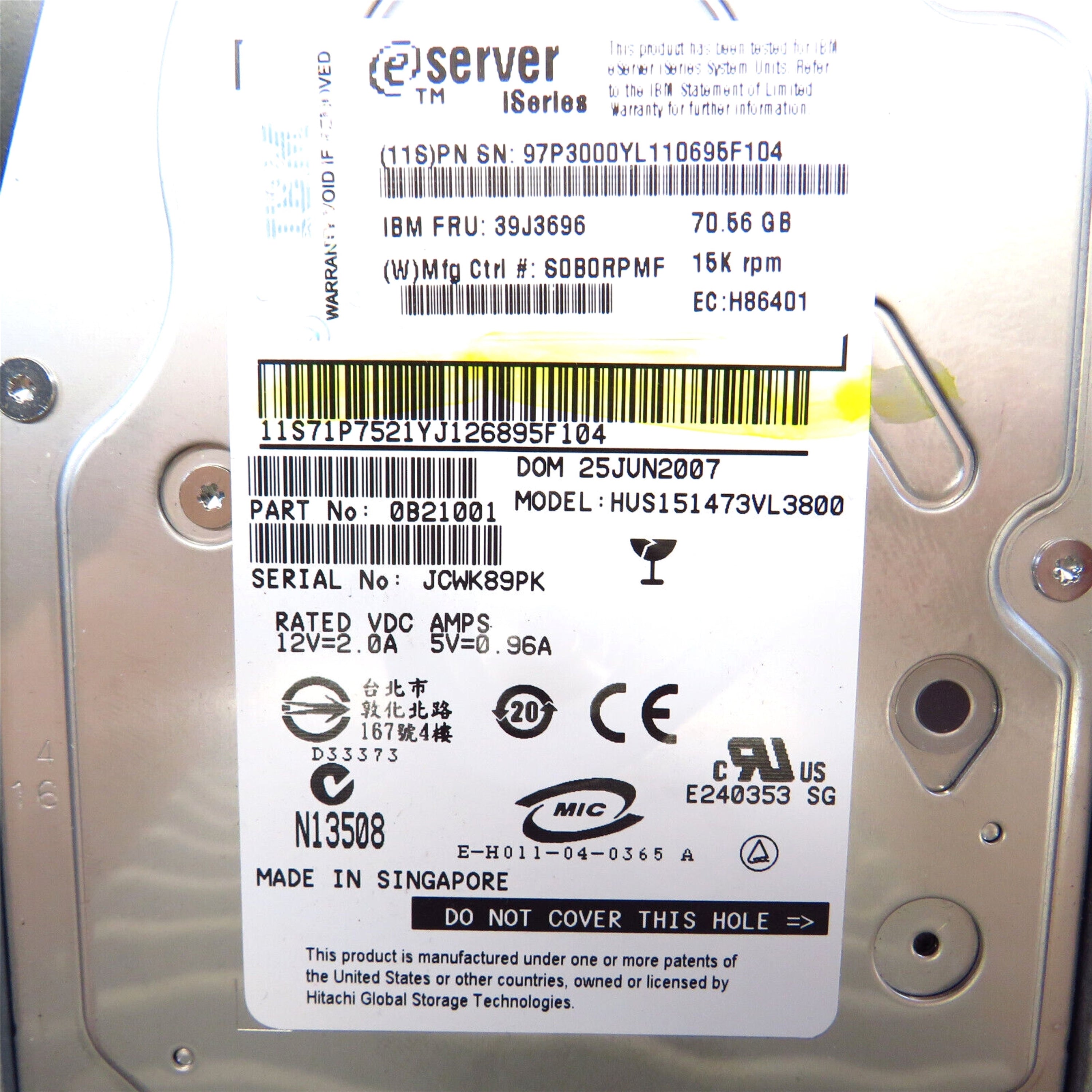 IBM 4327 39J3696 70GB 15K RPM 3.5" U320 SCSI Server HDD Hard Drive (Refurbished)