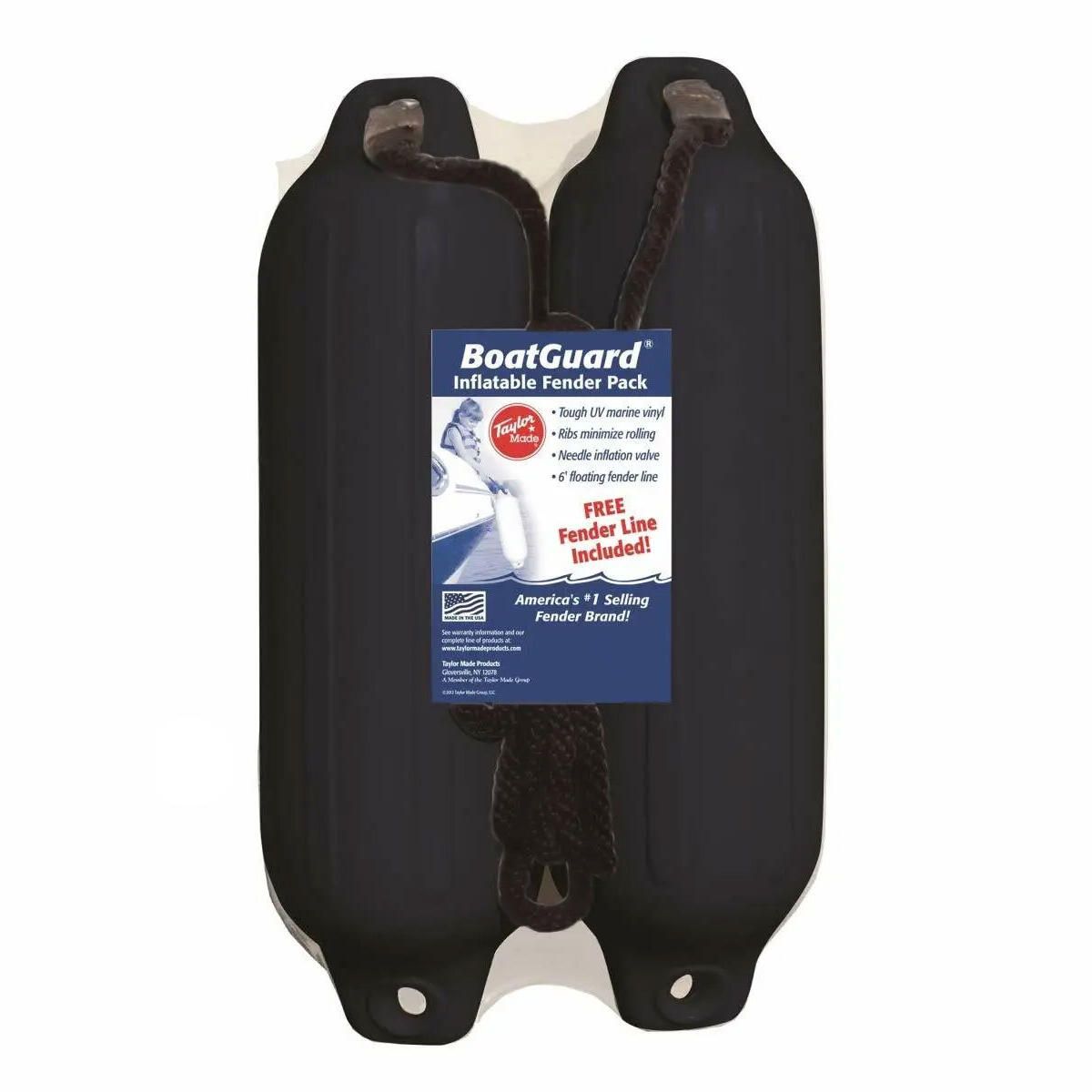 Taylor Made Products 31016B2P Taylor 2Pk Boatguard Fenders W/Fender Line, Black, 6" x 22"