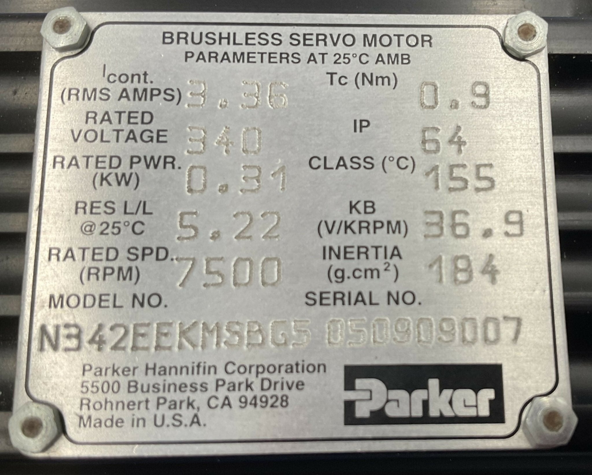 BRUSHLESS SERVO MOTOR (N342EEKMSBG5) SIEMENS/PARKER