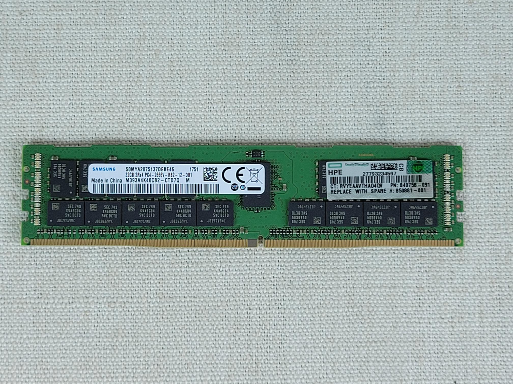 840758-091 HPE 32GB 2Rx4 PC4-2666V DDR4 DIMM 850881-001