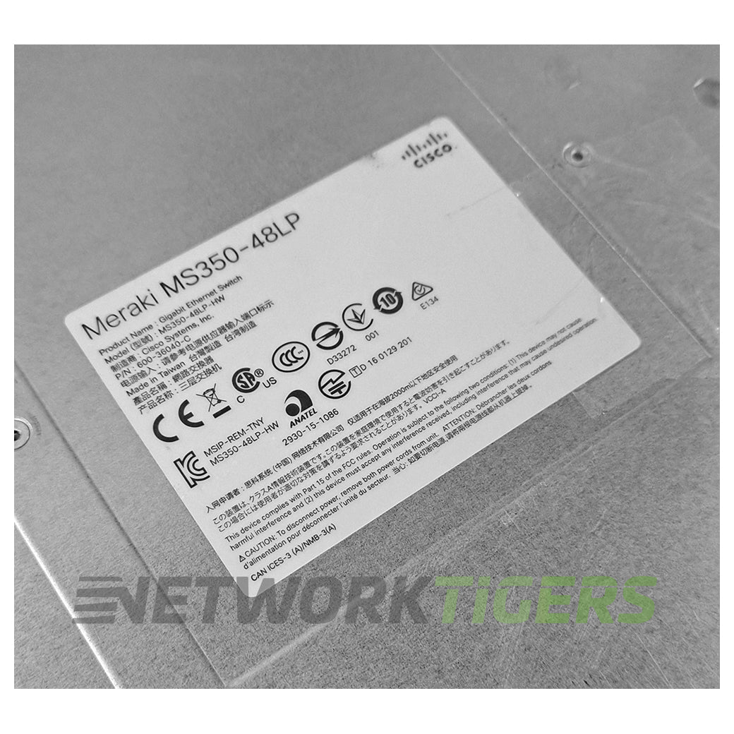 NEW Cisco Meraki MS350-48LP-HW 48x 1GB PoE+ RJ45 4x 10GB SFP Unclaimed Switch