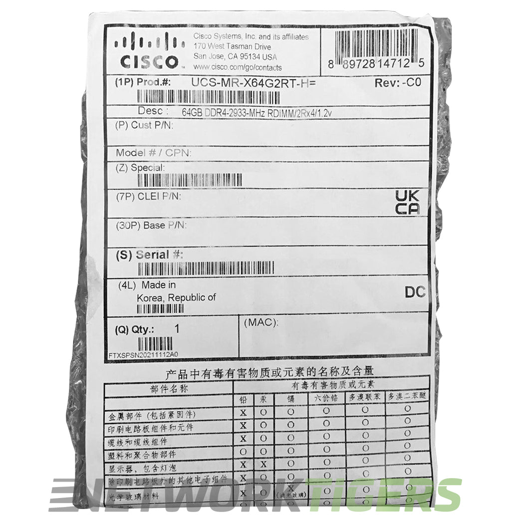 NEW Cisco UCS-MR-X64G2RT-H UCS Series 64GB DDR4 SDRAM RDIMM Server Memory