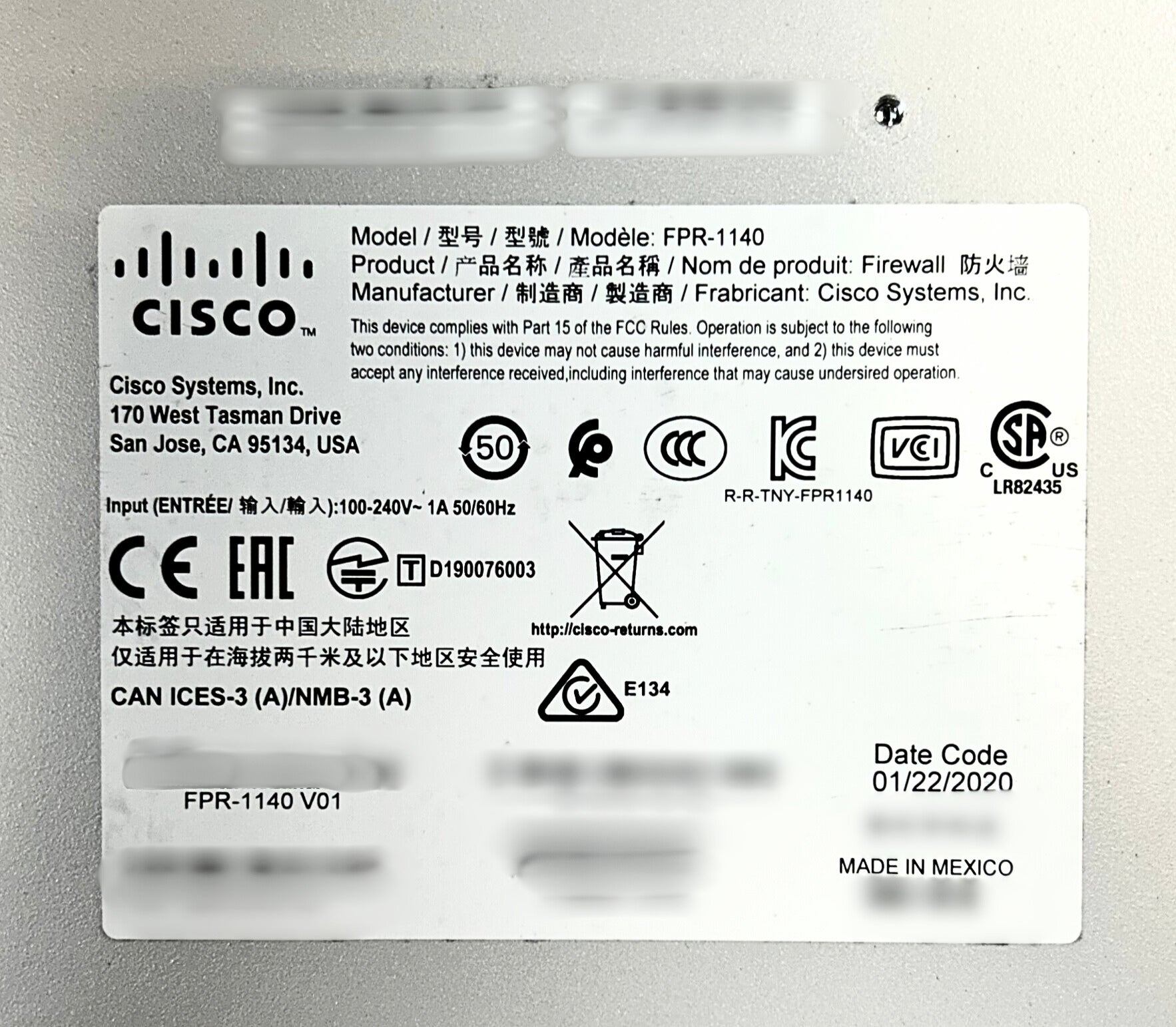 Cisco FPR-1140 FirePower 10000 Series Network Security Appliance