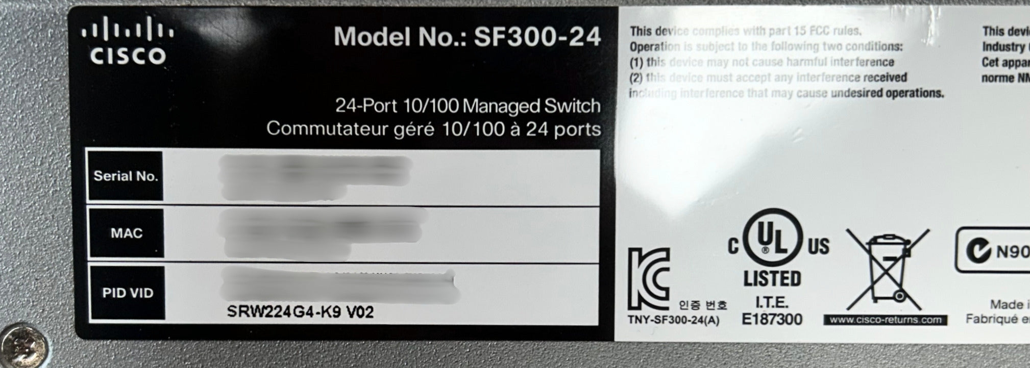 Cisco SRW224G4-K9 Cisco SF300-24 24-Port 10/100 Managed Switch