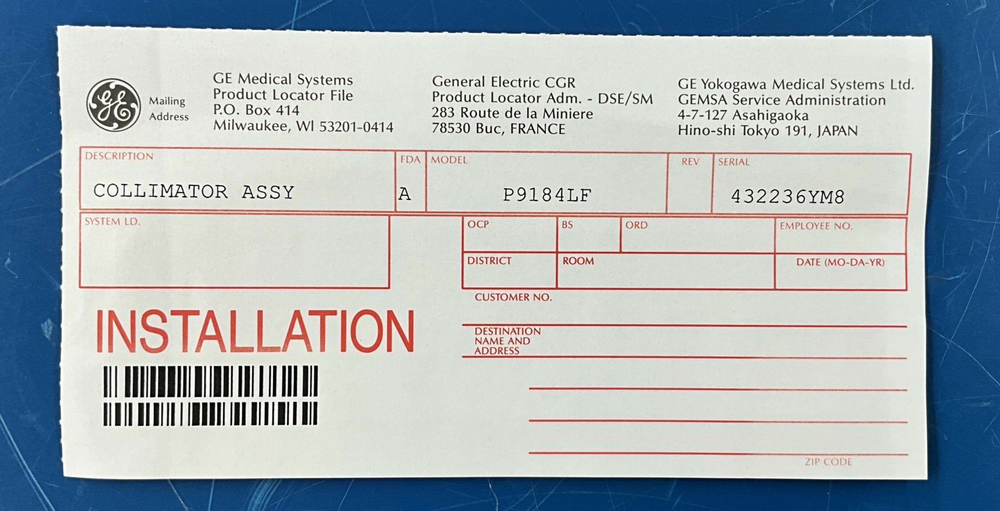 COLLIMATOR ASM (5130001/P9184LF GE