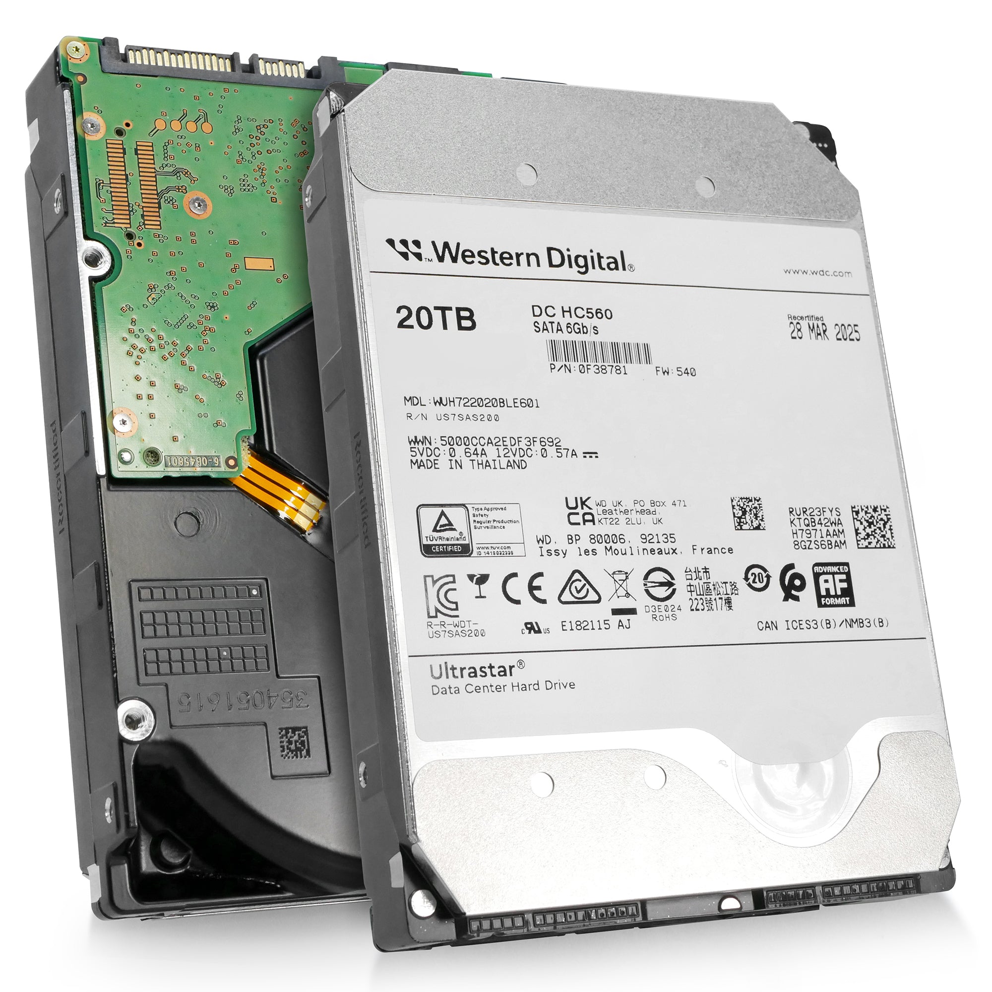 Western Digital Ultrastar DC HC560 WUH722020BLE601 0F38781 20TB 7.2K RPM SATA 6Gb/s 512e 3.5in Refurbished HDD