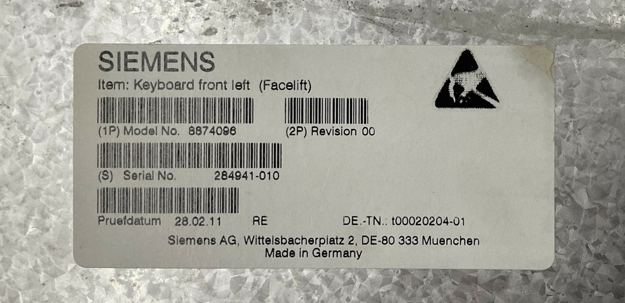 CONTROL PANEL FRONT LEFT FACELIFT (08874098/8874098 SIEMENS