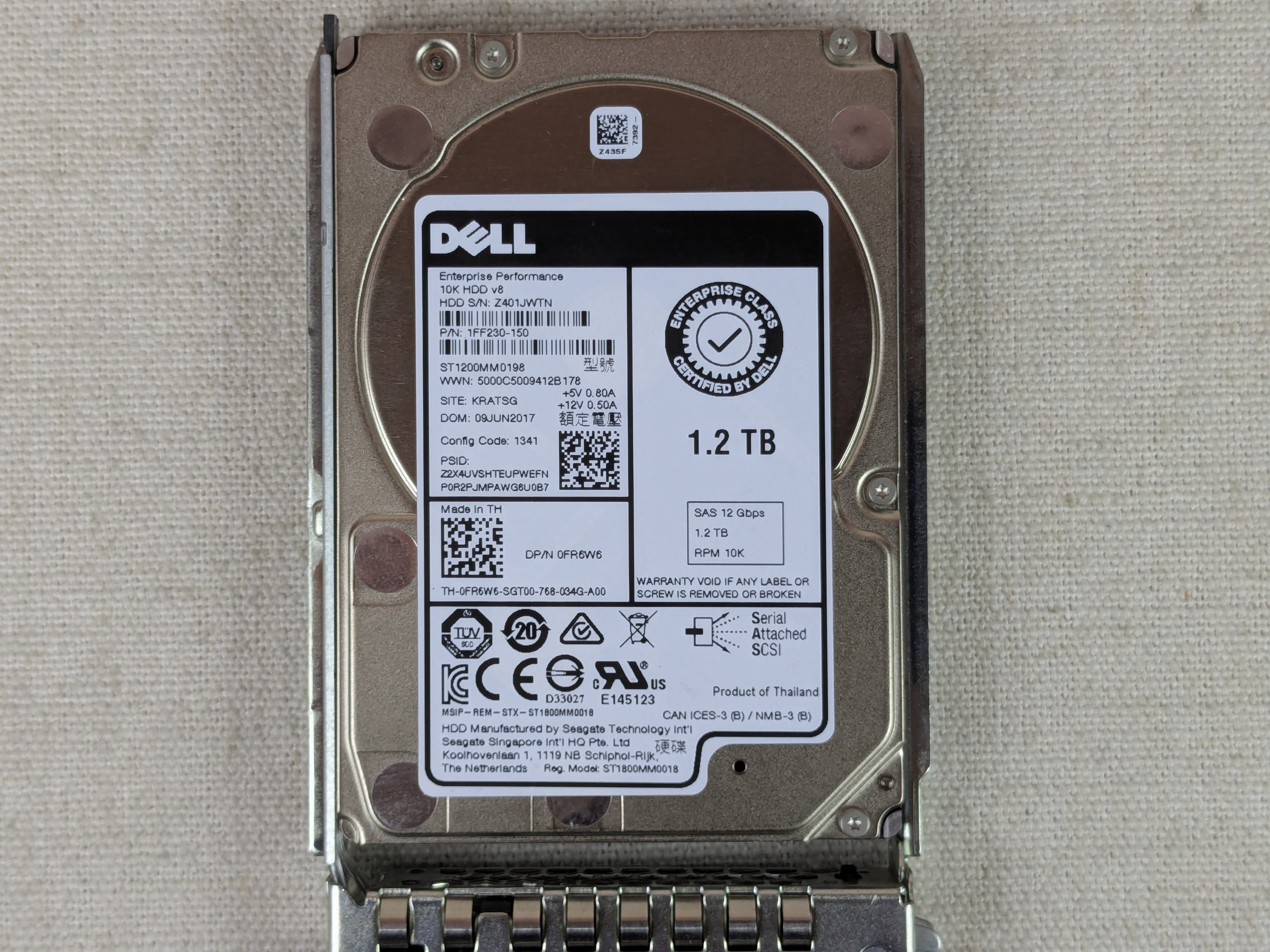 Dell FR6W6 1.2TB 10k 12Gb/s 2.5" SAS Hard Drive ST1200MM0198 w/ 14G Tray