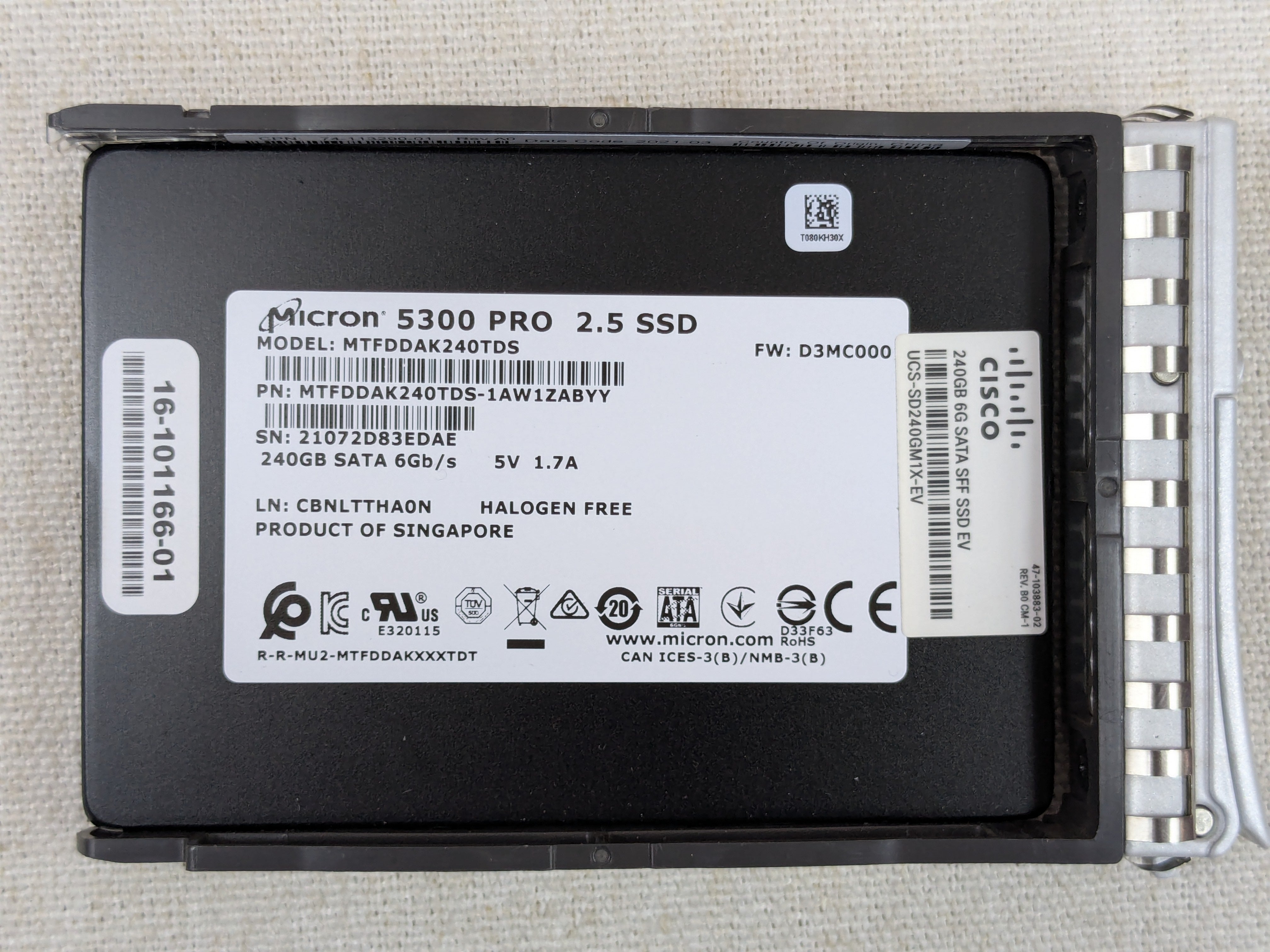 Cisco UCS-SD240GM1X-EV 240GB 6Gb/s 2.5” SATA Enterprise Value SSD MTFDDAK240TCB