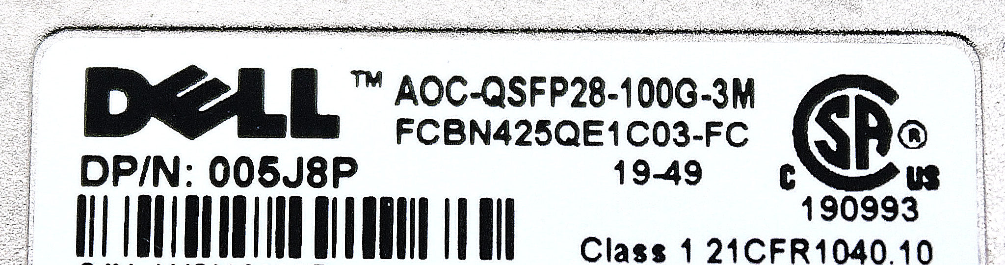 Dell 05J8P - 100G QSFP28 AOC Cable Connector View | Alo Tech Solutions