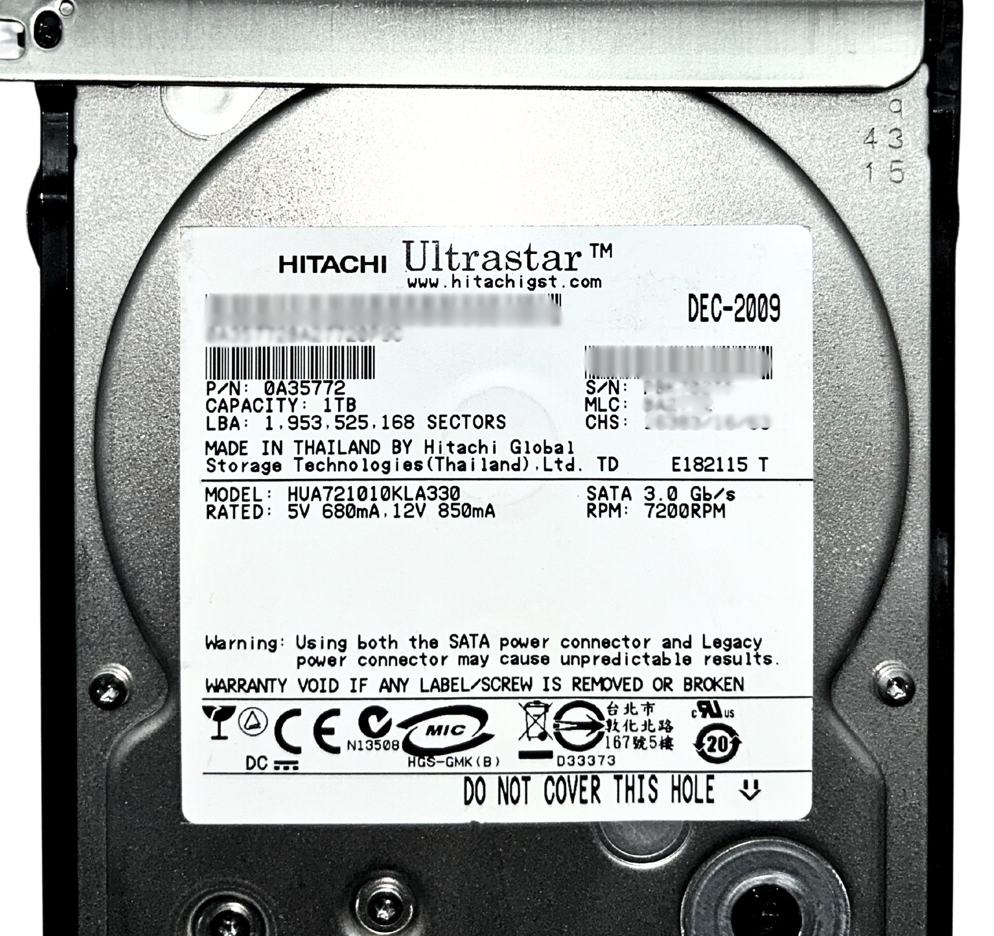 Dell 0A35772 1TB 7.2K SATA 3.5 3G HUA721010KLA330 / 0A35772
