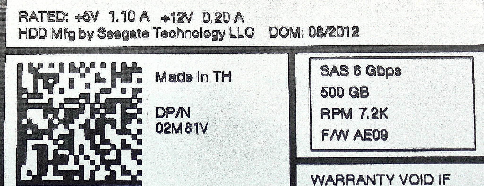 Dell 2M81V 500GB 7.2K SAS 2.5 6G EP+ ST9500620SS / 9RZ264-157 EQL