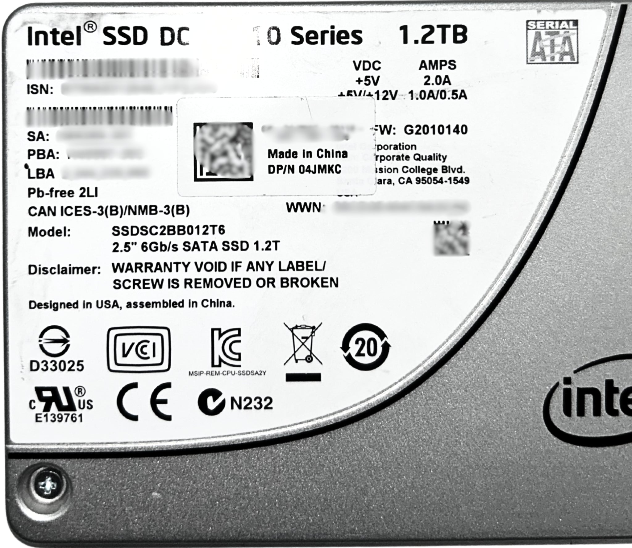 Dell 4JMKC 1.2TB SSD SATA 2.5 6G S3510 SSDSC2BB012T6