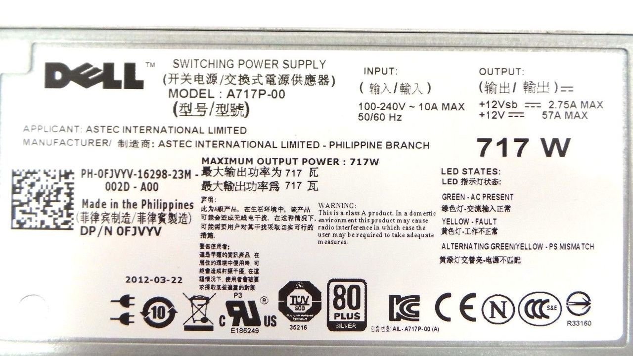 Dell FJVYV PowerEdge R610 717W Power Supply Unit