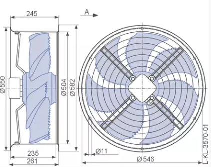 FN050-VDH.4I.A7P1 ZIEHL-ABEGG Axial Fan | 3~400-460V | 1330/940RPM 0.83/0.55kW 1.45/0.97A