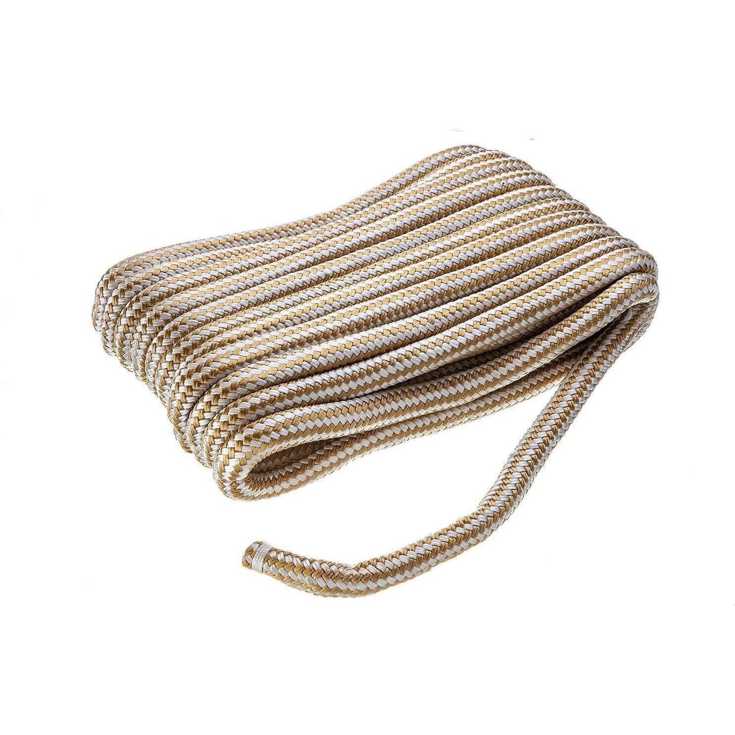 Seachoice Double-Braid Nylon Dock Line w/ Eye Splice, Pre-Shrunk, Heat Stabilized, 3/4 In. X 50 Ft., Gold White