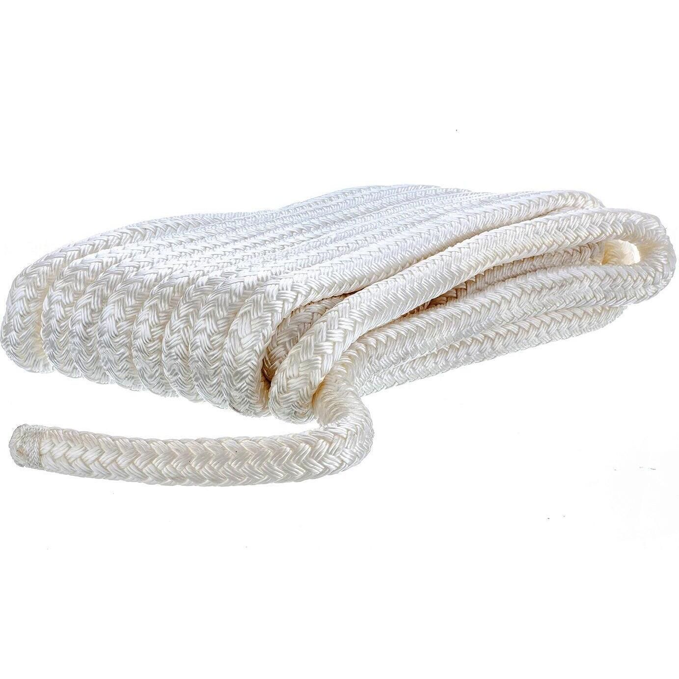 Seachoice Double Braid Nylon Dock Line, White, 5/8 in. X 35 Ft., 15 in. Eye Splice, Pre-Shrunk, Heat Stabilized