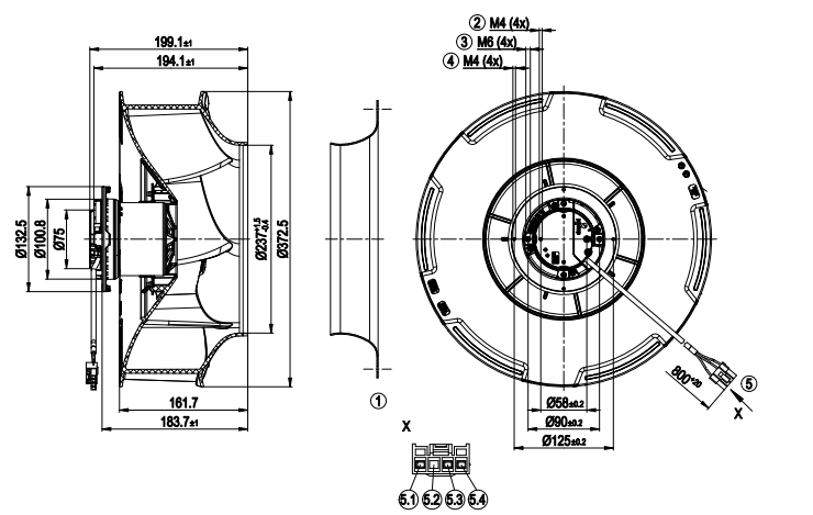 R3G355-RB03-10 Ebm-Papst Centrifugal Inverter Cooling Fan 230V 2.0A 205W 1350RPM