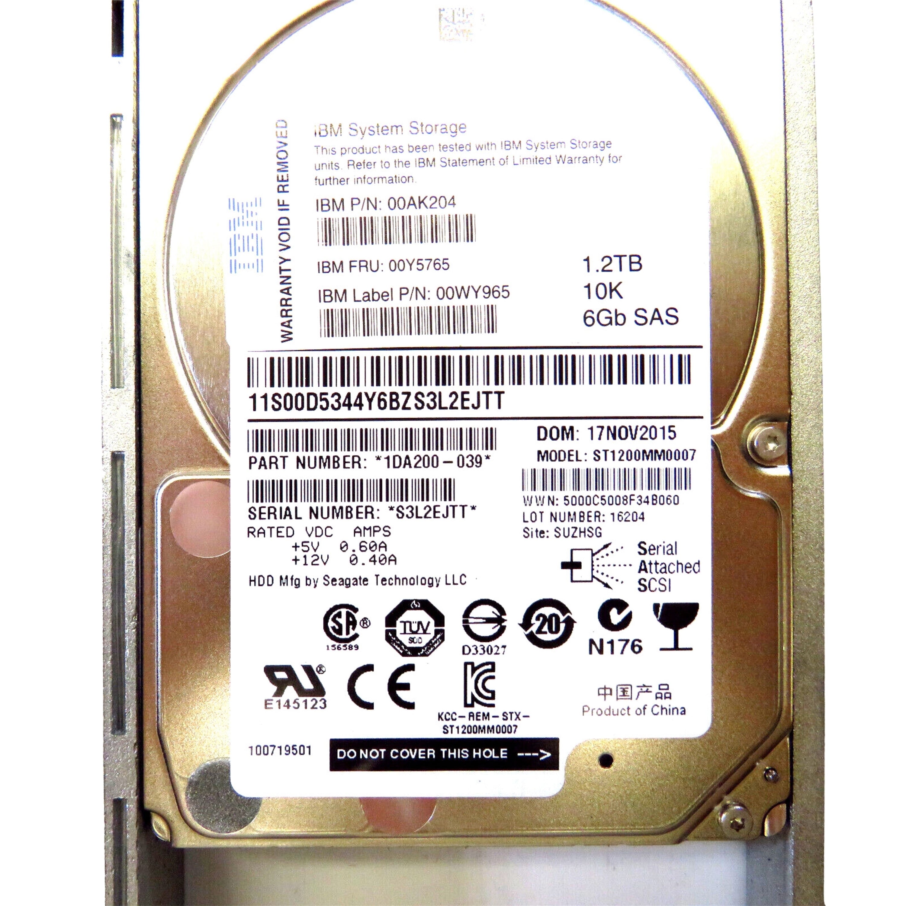 IBM 00Y5765 2.5" 1.2TB 10000RPM SAS 6Gb/s Hard Disk Drive (HDD), Silver (Refurbished)
