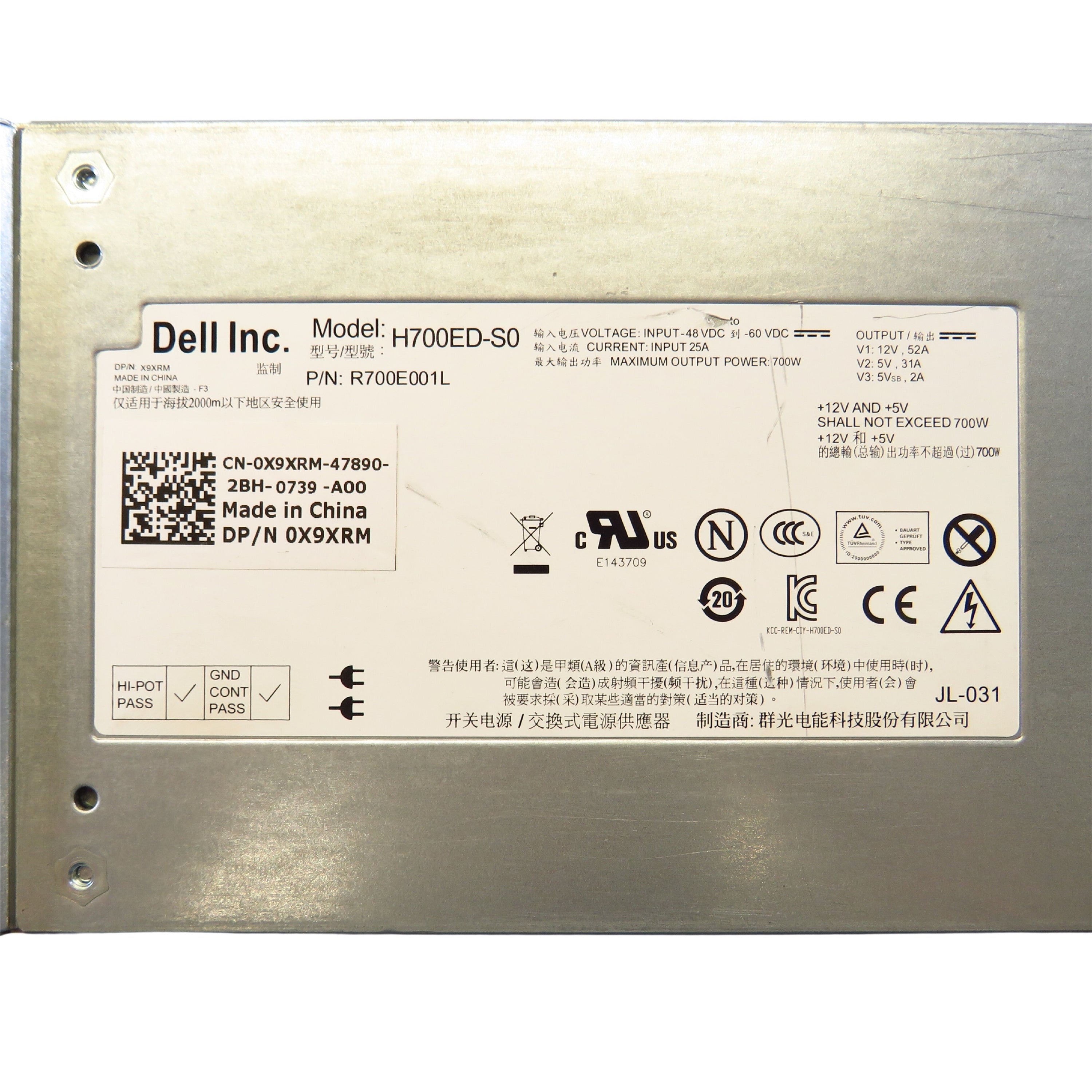 Dell X9XRM 700W Hot Swap Redundant Server Power Supply (Refurbished)