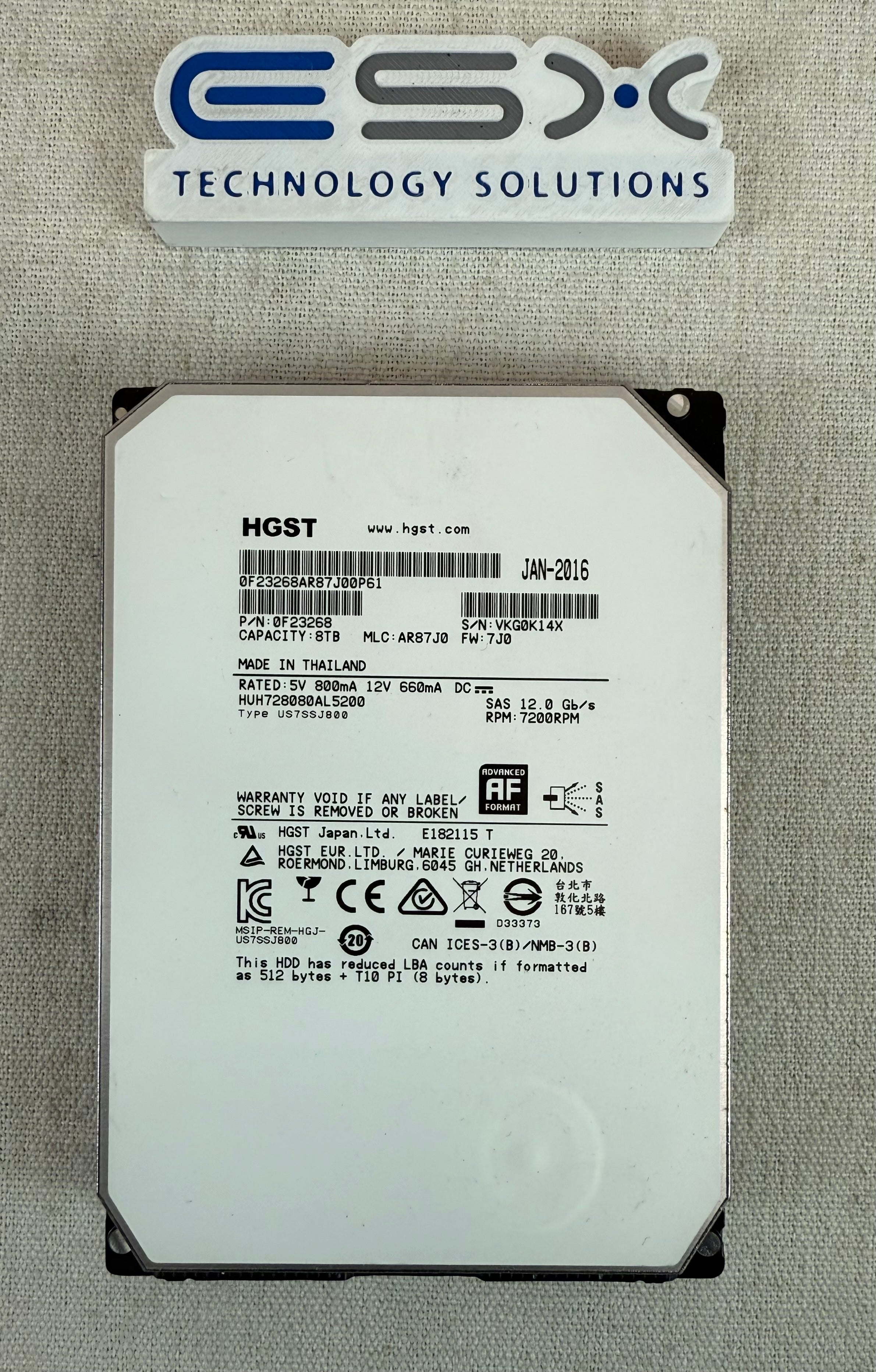 HGST 0F23268 8TB 12Gb/s, 7.2K RPM 3.5” SAS HDD | HUH728080AL5200
