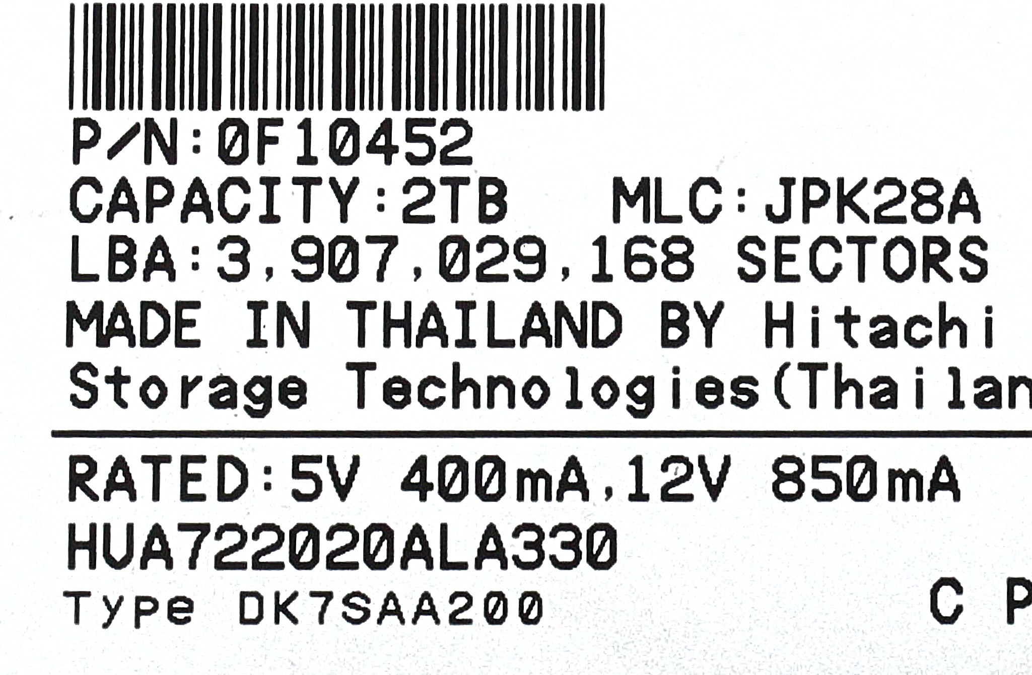 Hitachi 0F10452 2TB 7.2K SATA 3.5 3G DATADOMAIN