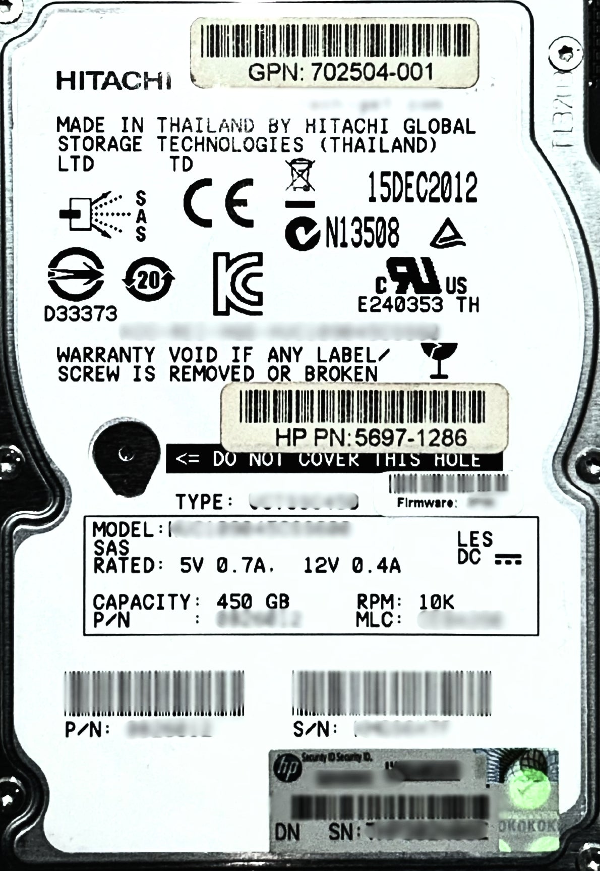 HP 702504-001 HP M6710 450GB 10K 6G 2.5INCH SAS D