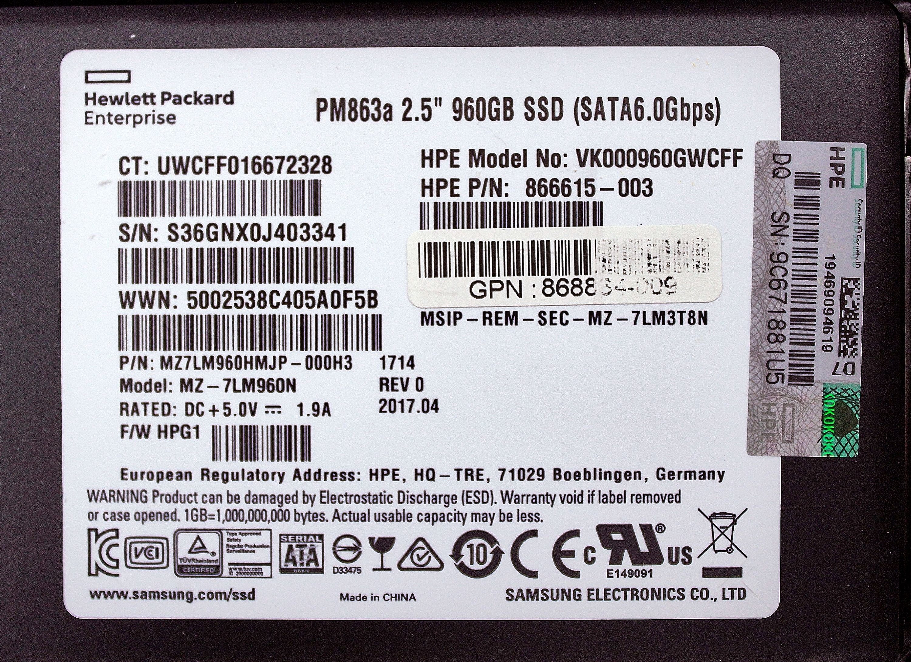 HP 868928-001 960GB SATA 6G RI SFF SC DS SSD