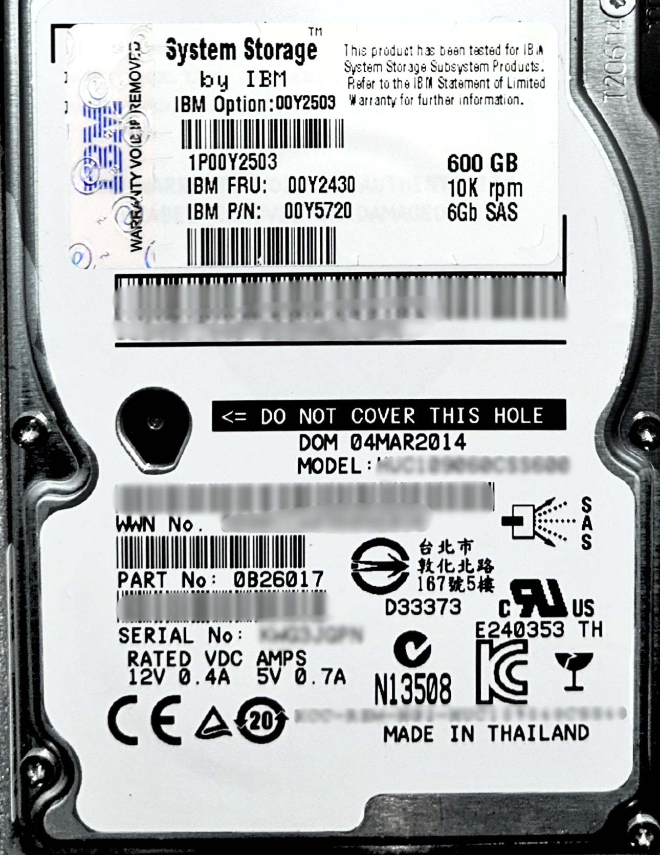 IBM 00Y2503 600GB 2.5" 10K RPM 6GB SAS HDD