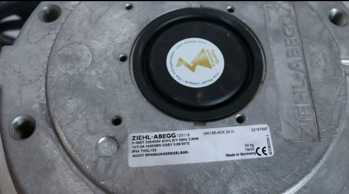 MK165-4DK.24.N ZIEHL-ABEGG centrifugal Fan Motor 3-230/400V 3.5-3.8KW 50/60hz for Atlas GA55 Air Compressor