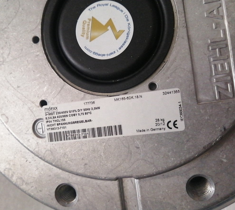 MK165-6DK.18.N ZIEHL-ABEGG Centrifugal Fan 230V/400V 2.0KW 8.3/4.8 A for Atlas Air Compressor Motor Replace by YWF(K)166-6D90-E03