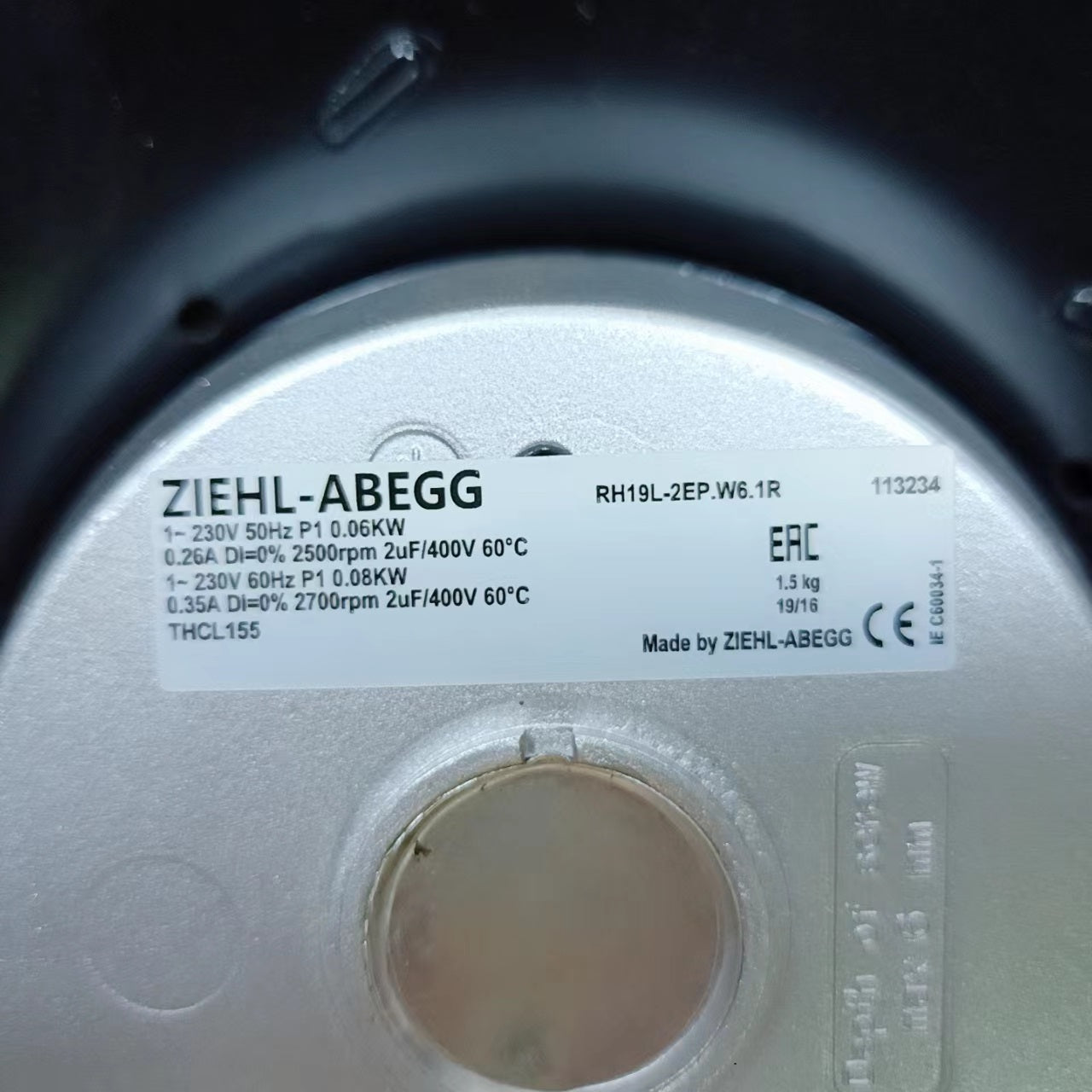 Brand new RH19L-2EP.W6.1R ZIEHL-ABEGG centrifugal fan 1-230V 50HZ
