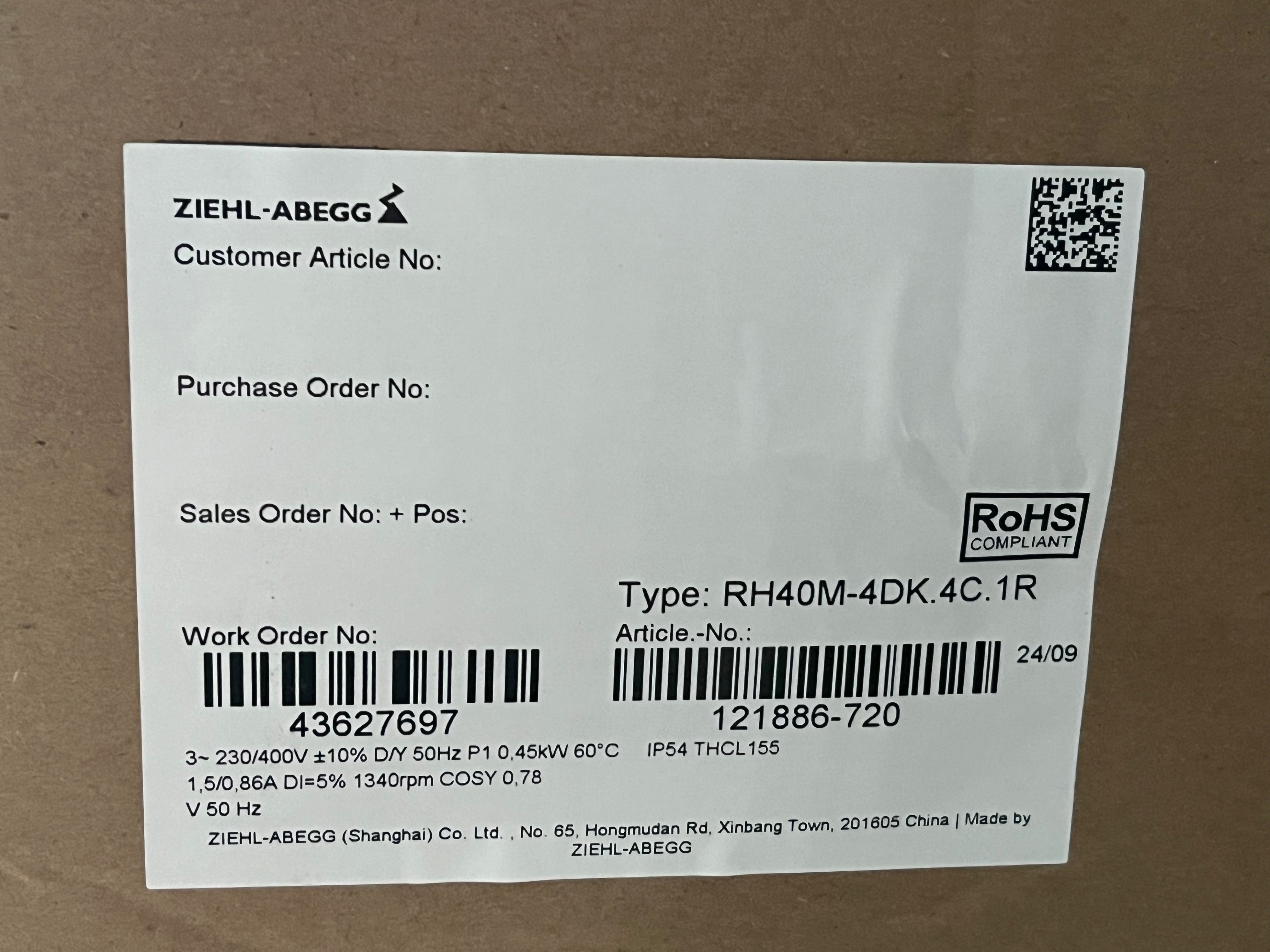 RH40M-4DK.4C.1R ZIEHL-ABEGG centrifugal fan 3-230/400V 50HZ
