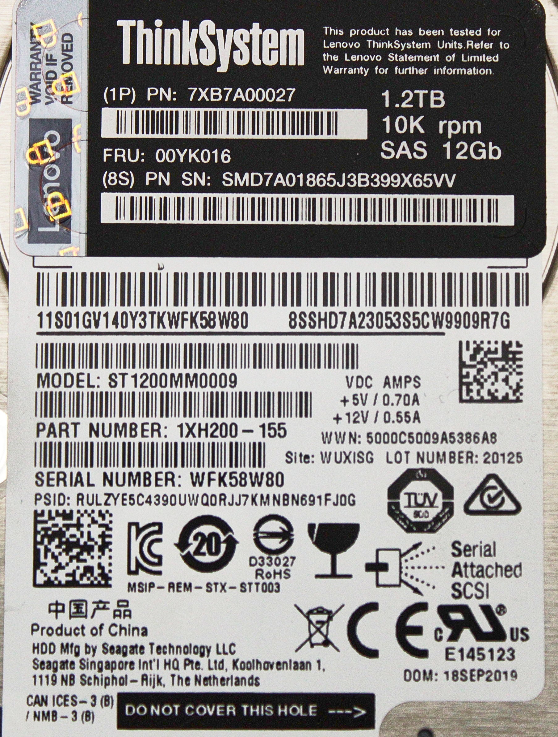 Lenovo 00YK016 1.2TB 10K SAS 12G 2.5" HDD