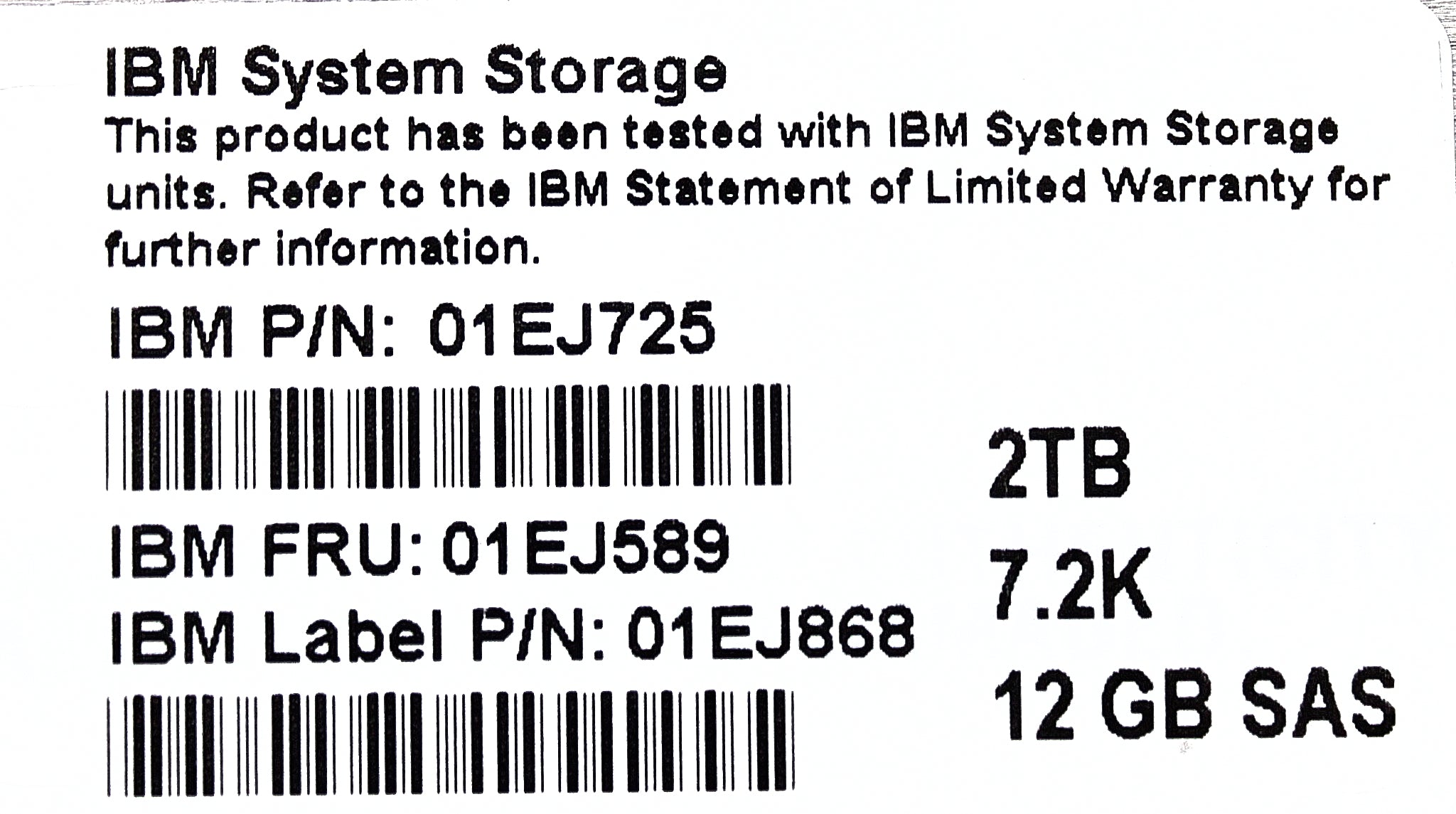 Lenovo 01EJ589 V3700 V2 2TB 2.5 inch 7.2K HDD