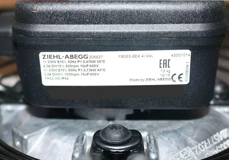 FB063-6EK.4I.V4L ZIEHL-ABEGG Axial Fan 3~400V 0.47/0.73kW 2.3/3.2A 920/1030rpm