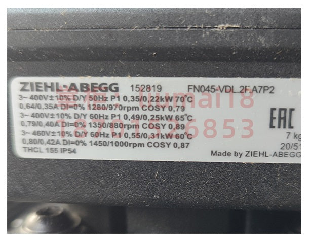 FN045-VDL.2F.A7P2 ZIEHL-ABEGG Axial Fan 400V 0.22/0.55kW 0.35/0.80A 970/1450rpm