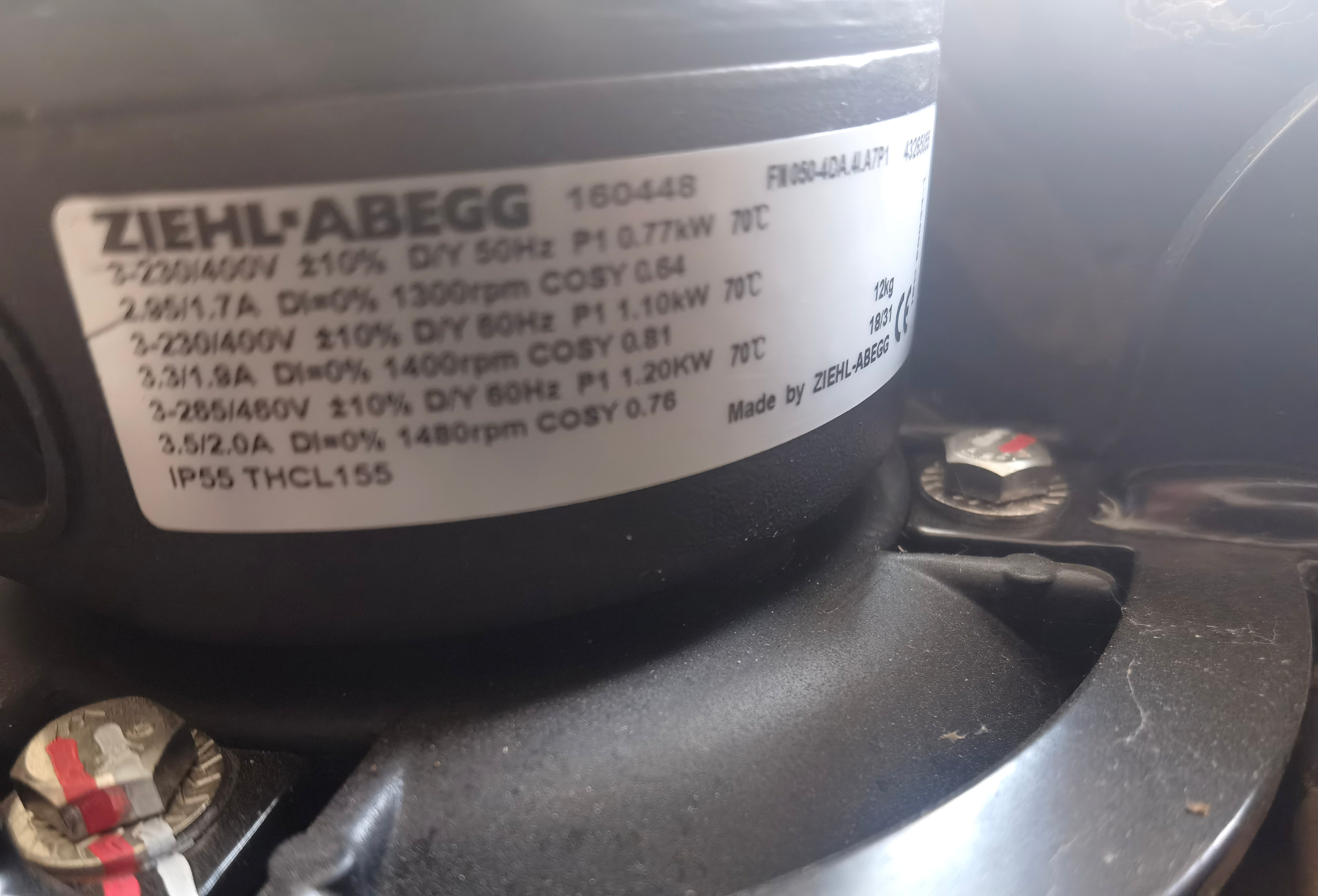 FN050-4DA.4I.A7P1 ZIEHL-ABEGG Axial Fan 3~230-400V 1.2/0.77kW 1.7/3.5A 1300/1480rpm