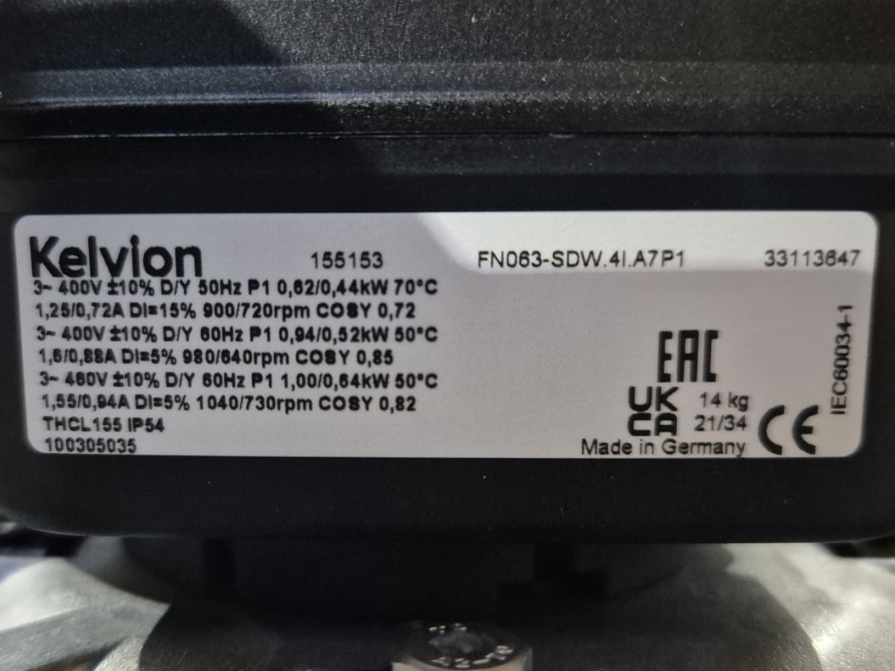 FN063-SDW.4M.A7P1 ZIEHL-ABEGG Axial Fan 0.69/0.48kW 3/400V 1.25/0.78A 900/690rpm