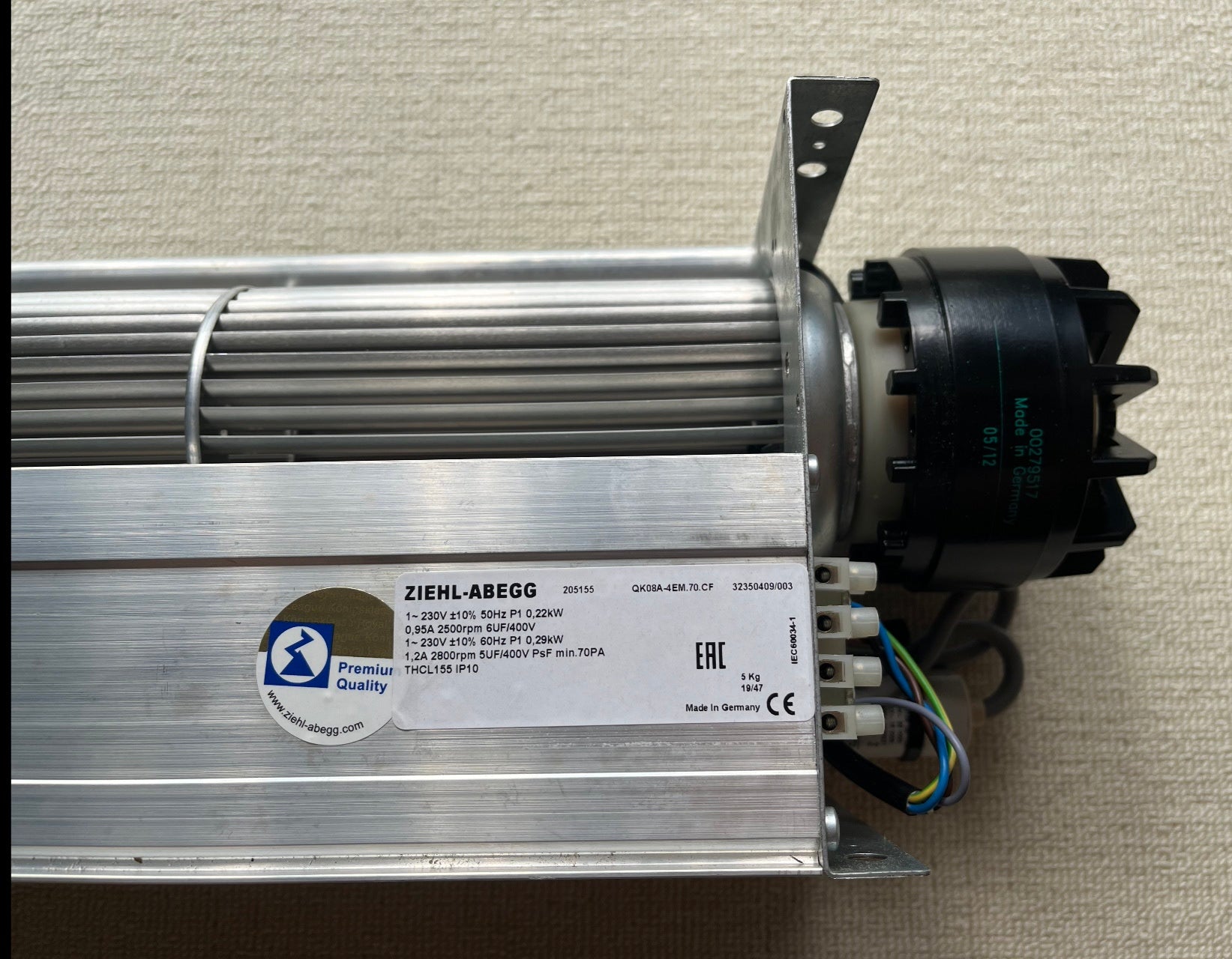 QK08A-4EM.70.CF ZIEHL-ABEGG Crossflow fan 230V 0.08/0.12kW 0.4/0.54A 1410/1640rpm