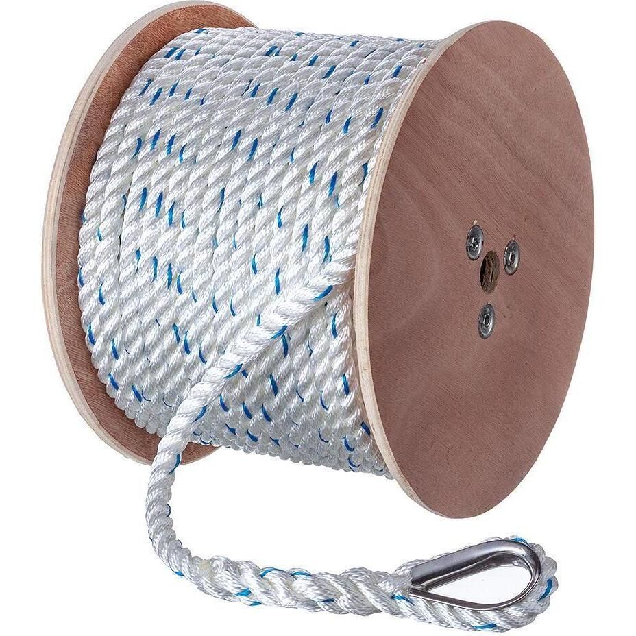 Seachoice 47931 Premium 3-Strand Twisted Nylon Anchor Line White w/ Blue Tracer, 5/8" x 250'